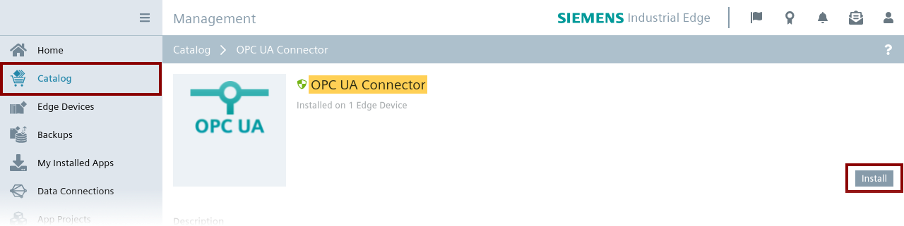 System app OPC UA Connector in IEM Catalog Picture_5-42_Install_OPC_UA Connector