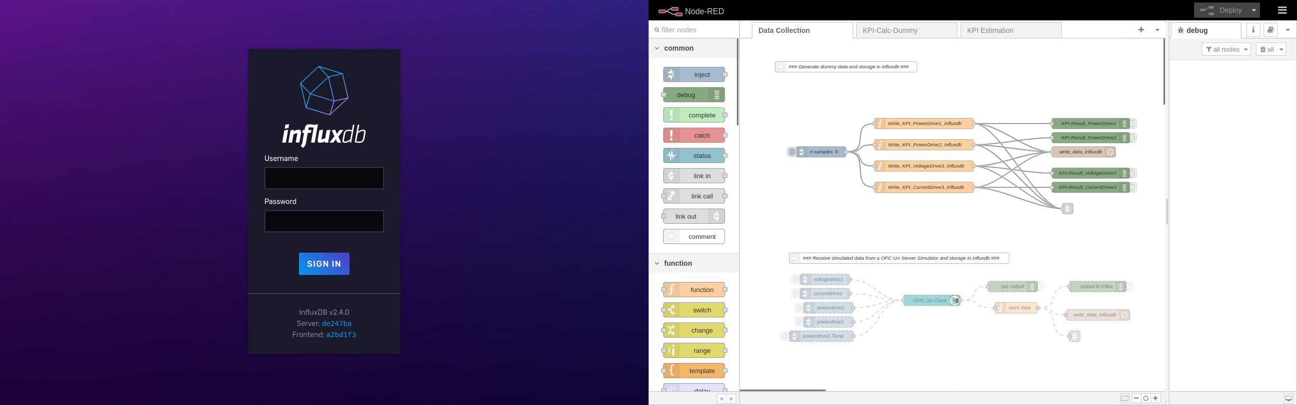 Websites of InfluxDB and Node-RED container Picture_5-9_InfluxDB_node-RED_Websites