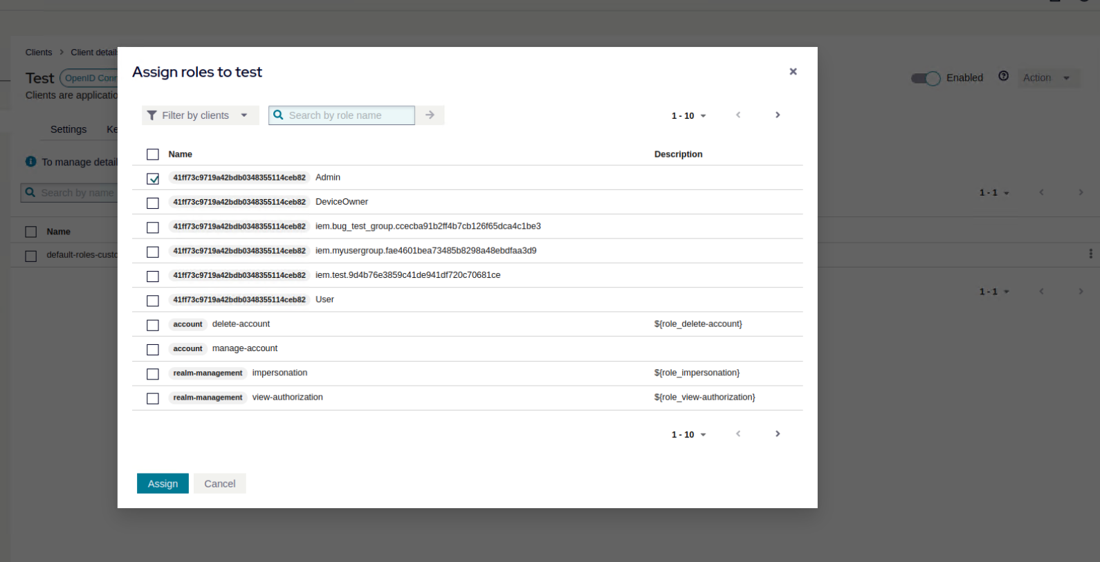 service account client roles