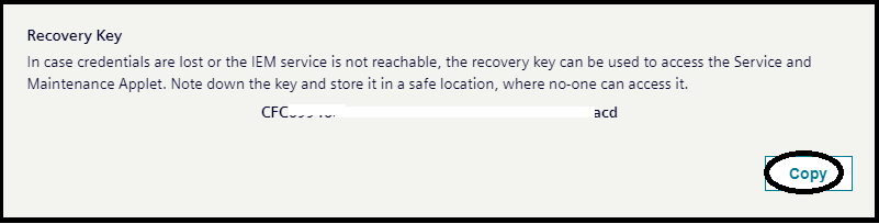 Copy Regenerate Recovery Key